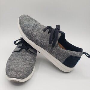 TOMS Shoes Womens 9.5 Del Rey Tennis Sneakers Grey & Black Canvas Lace Up Casual